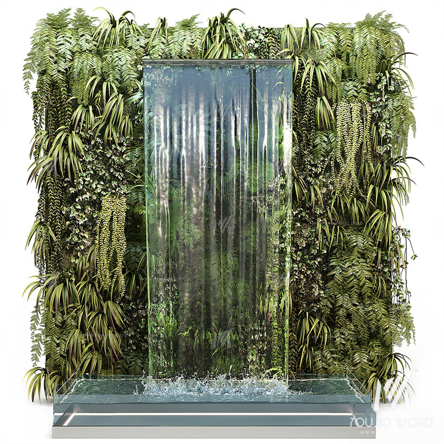 Wall plants with waterfall